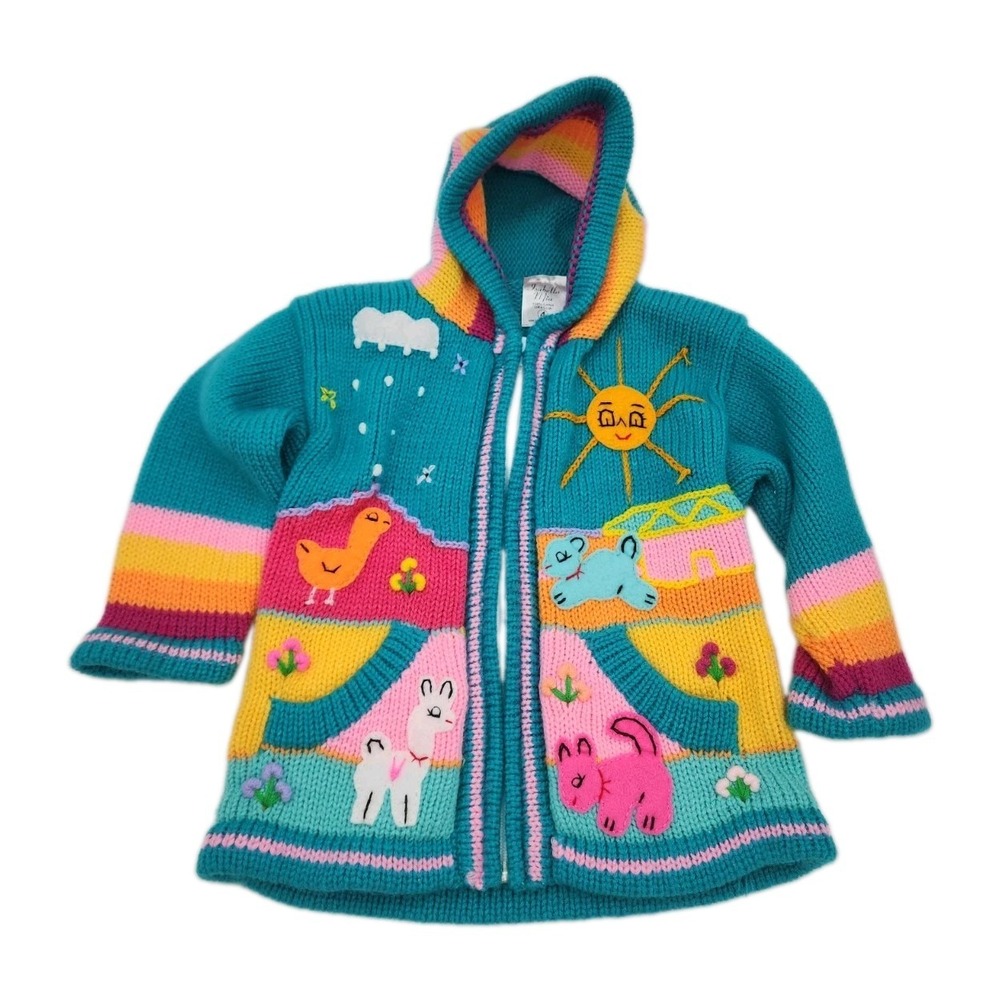 Isabella Mia Peruvian Handmade Embroidered Wool Blend Toddler Zip Sweater Sz 4
